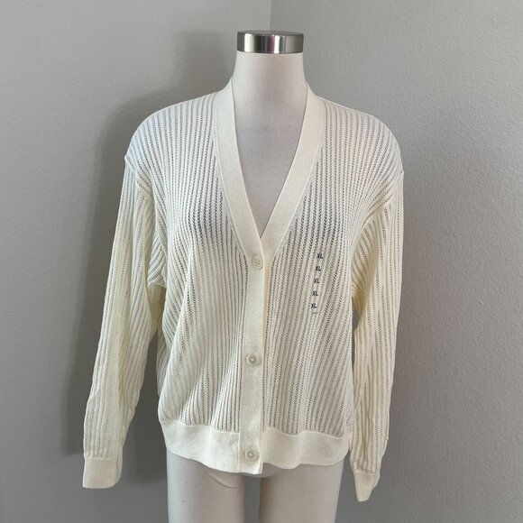 NEW Uniqlo Womens XL Mesh V Neck Long Sleeve Button Cardigan Sweater Cream - Picture 1 of 10